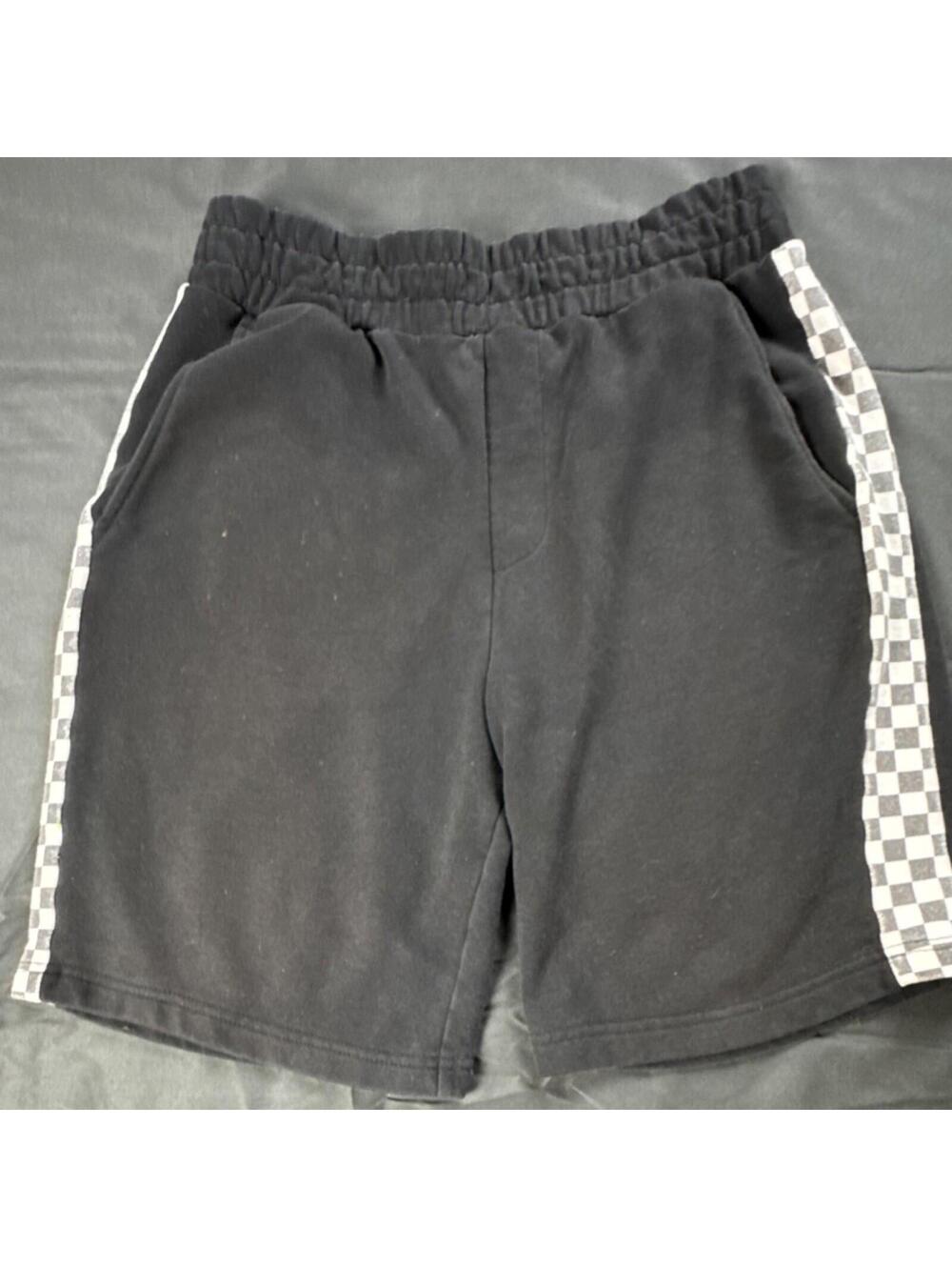 Forever 21 Mens‎ Black Gray Sweat Shorts Checkerboard Stripe Pockets Streetwear